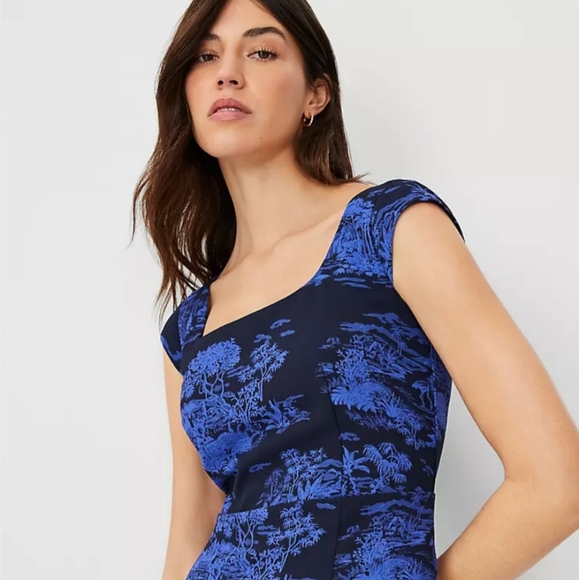 Ann Taylor NWT Floral Cap Sleeve Square Neck Sheath Dress Sz 14 - Picture 2 of 15